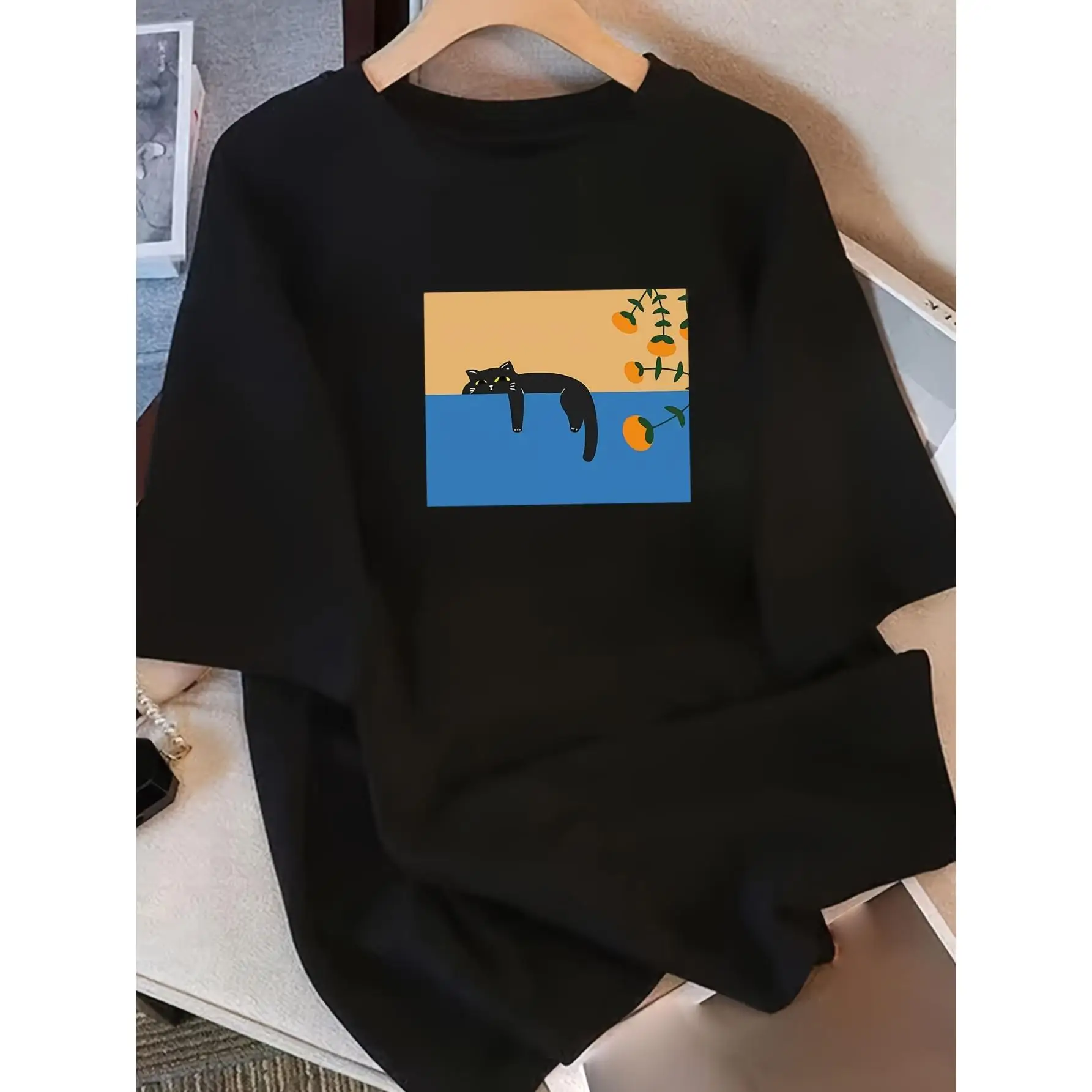 Women'S Casual T-Shirt with Cartoon Cat and Vegetables Print - Short Sleeve, Loose Fit, Crew Neck, Lightweight Summer Top,Casual
Women'S Casual T-Shirt with Cartoon Cat and Vegetables Print - Short Sleeve, Loose Fit, Crew Neck, Lightweight Summer Top,Casual