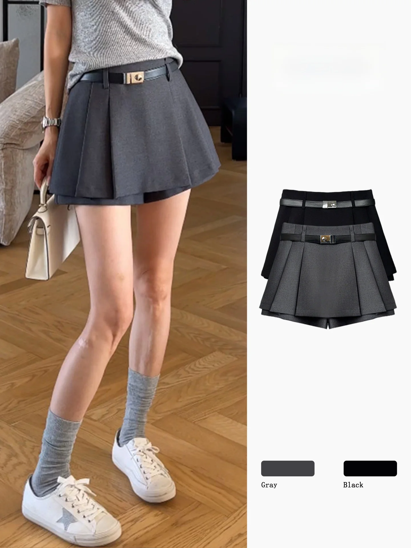 Серые плиссированные юбка-брюки с высокой талией для женщин, летние, утягивающие, с защитой от просвечивания, А-силуэт, для офиса, миниатюрные, универсальные, средней длины
Серые плиссированные юбка-брюки с высокой талией для женщин, летние, утягивающие, с защитой от просвечивания, А-силуэт, для офиса, миниатюрные, универсальные, средней длины
