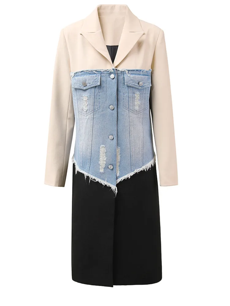 Small Group Style Denim Patchwork 2024 Spring And Autumn New Women's Long Style Retro Contrasting Single Breasted Trench Coat
Small Group Style Denim Patchwork 2024 Spring And Autumn New Women's Long Style Retro Contrasting Single Breasted Trench Coat