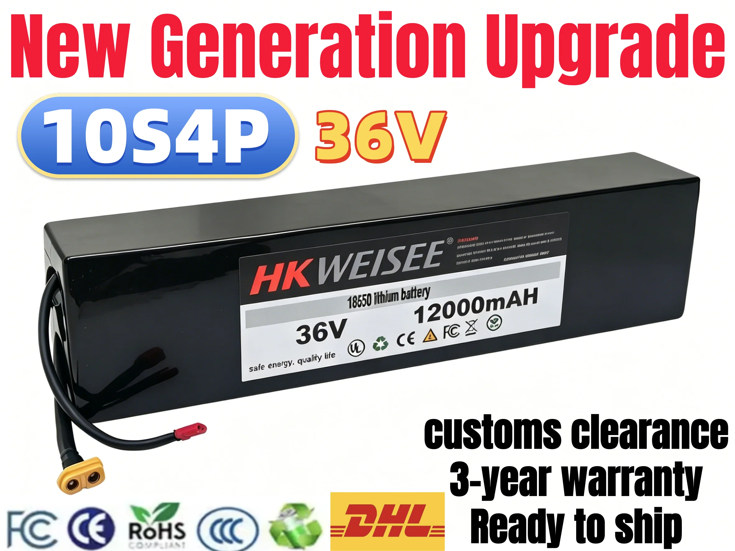 New Generation Upgrade 100% New 10S3P 36V Lithium Ion Battery Large Capacity 12000mAh Battery Pack for Electric Scooter E-Bike
New Generation Upgrade 100% New 10S3P 36V Lithium Ion Battery Large Capacity 12000mAh Battery Pack for Electric Scooter E-Bike