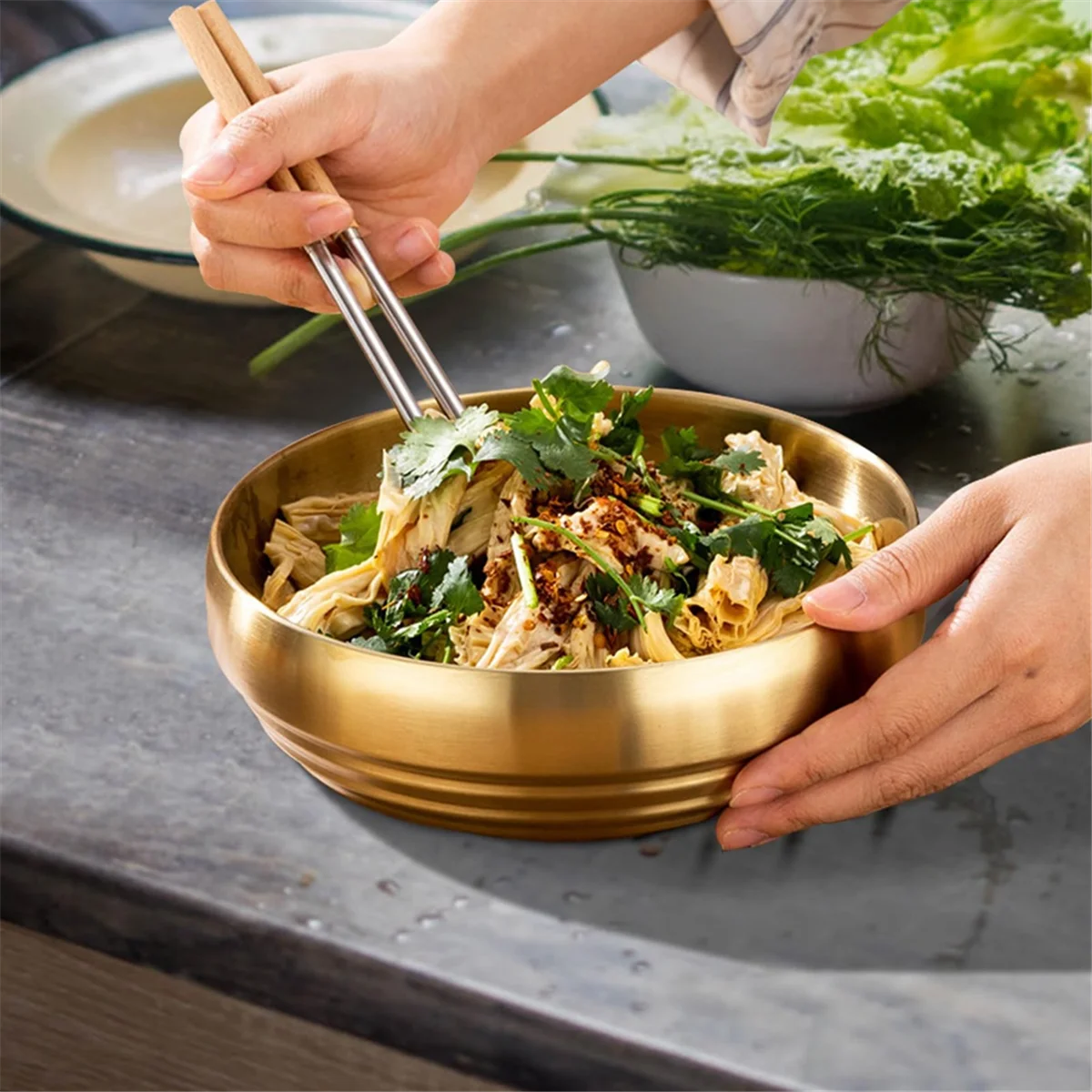 7.3In Gold Large Stainless Steel Soup Bowl, 35OZ Double Walled Sashimi Dish, Unbreakable Bowl for Restaurant Home LPY
7.3In Gold Large Stainless Steel Soup Bowl, 35OZ Double Walled Sashimi Dish, Unbreakable Bowl for Restaurant Home LPY