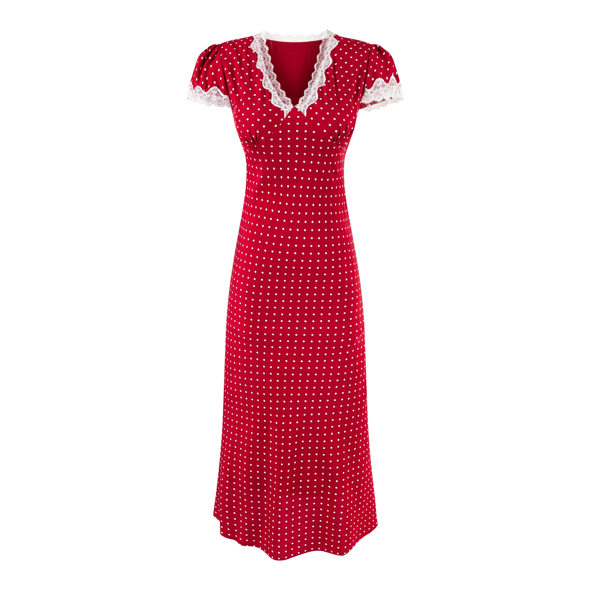 Rd Polka Dot Back Lace-up Maxi Dresses Women Lace Trim V-neck Short Sleeve A-line Vestidos Vintage Elegant Fashion Long Dress
Rd Polka Dot Back Lace-up Maxi Dresses Women Lace Trim V-neck Short Sleeve A-line Vestidos Vintage Elegant Fashion Long Dress