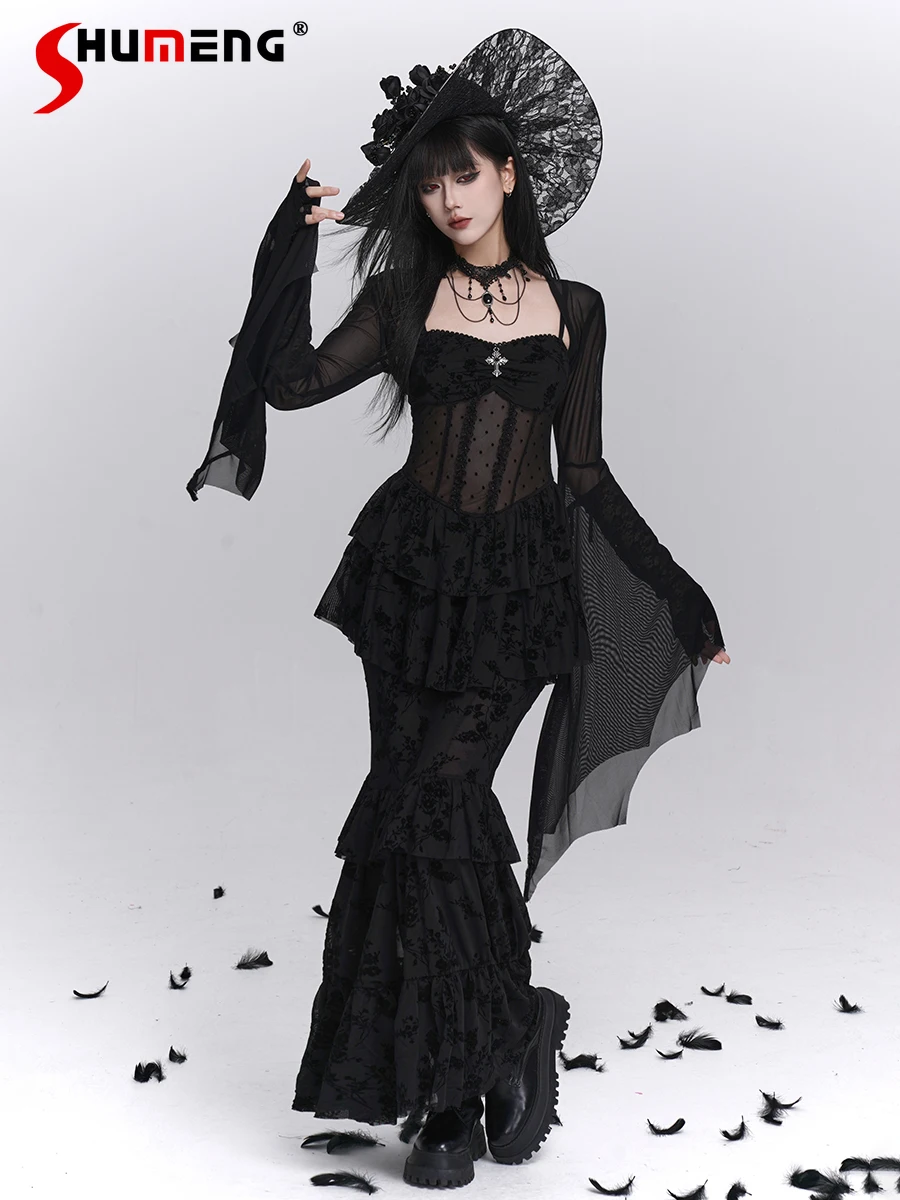 Gothic Subculture Halloween Costume Sweet Cool Girl Dresses Sheer Mesh Elegant Sexy Slim Fit Bodycon Black Long Dress for Women 
Gothic Subculture Halloween Costume Sweet Cool Girl Dresses Sheer Mesh Elegant Sexy Slim Fit Bodycon Black Long Dress for Women