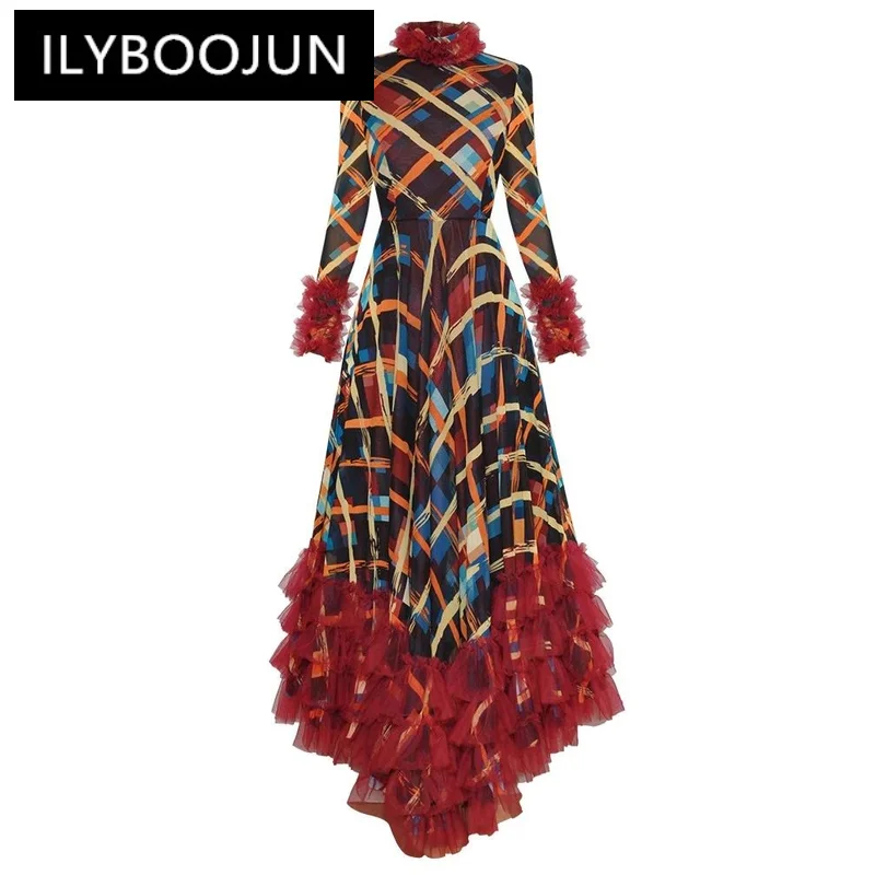 ILYBOOJUN Fashion Autumn Maxi Dress Women Stand Collar Long Sleeve Plaid Print Mesh Ruffle Elegant Party Asymmetrical Dresses
ILYBOOJUN Fashion Autumn Maxi Dress Women Stand Collar Long Sleeve Plaid Print Mesh Ruffle Elegant Party Asymmetrical Dresses