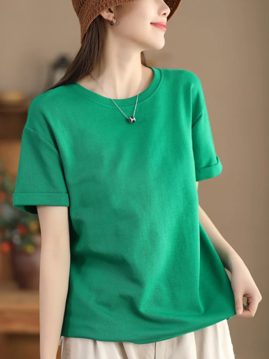 Casual round Neck Short Sleeve Women's T-shirt Fashionable Color Loose Fit Slimming Top Commute Style Cotton Blend
Casual round Neck Short Sleeve Women's T-shirt Fashionable Color Loose Fit Slimming Top Commute Style Cotton Blend