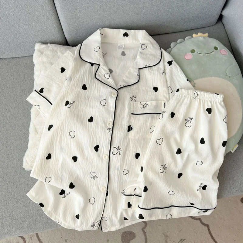 2Summer short-sleeve pajama set for women, comfortable and trendy, shorts can be worn outside, home wear set
2Summer short-sleeve pajama set for women, comfortable and trendy, shorts can be worn outside, home wear set