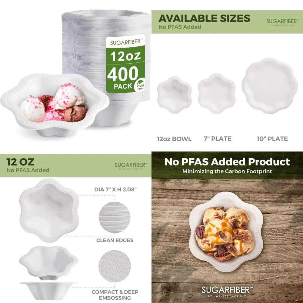 Eco-Friendly Compostable 12oz Round Bagasse Bowls - Heavy-Duty Disposable for Harvest Parties, PFAS Free Sugarcan Alternative 
Eco-Friendly Compostable 12oz Round Bagasse Bowls - Heavy-Duty Disposable for Harvest Parties, PFAS Free Sugarcan Alternative