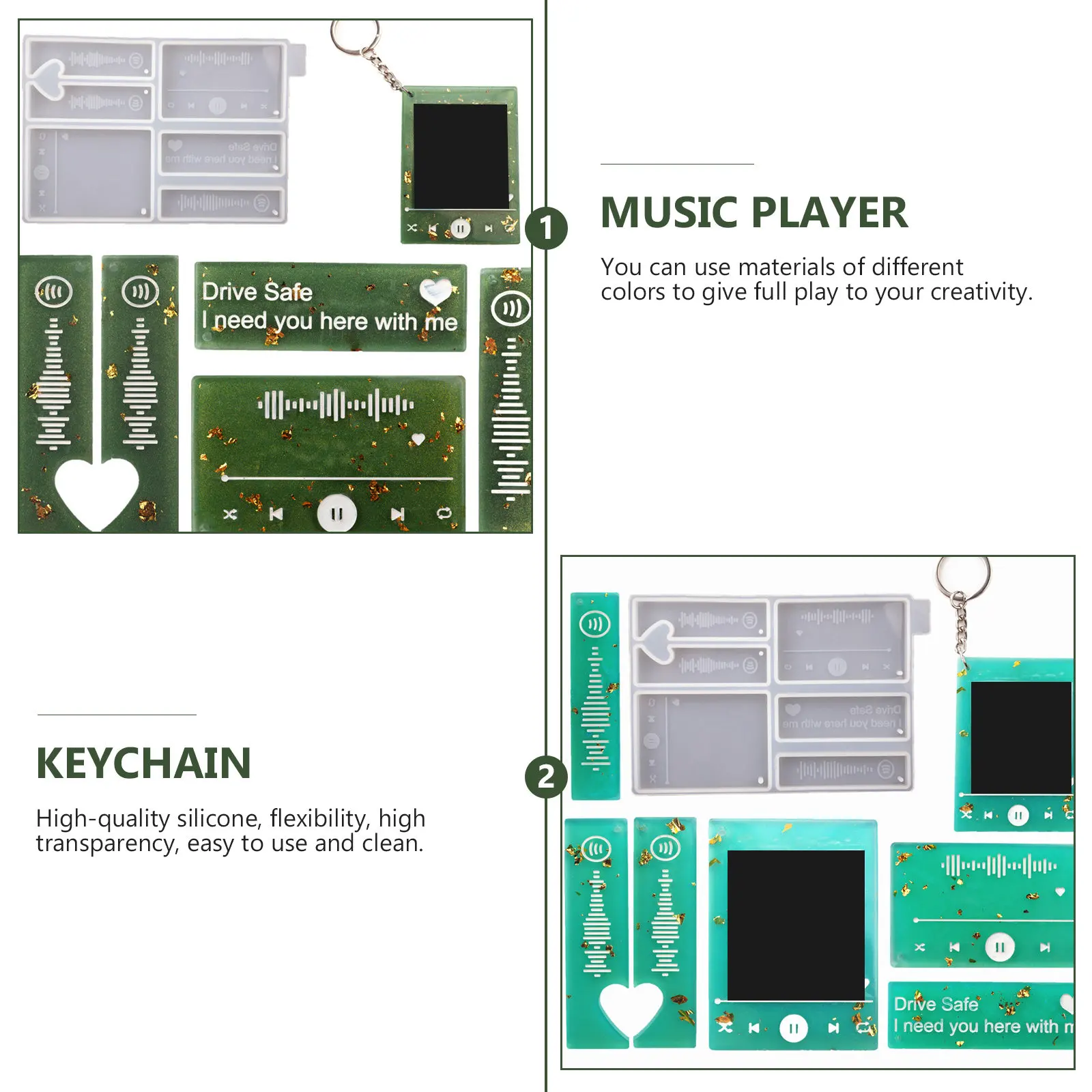 1Set Silicone Key Ring Mold Creative Music Player Design DIY Craft Supplies Kit Includes 10 Key Rings for Handmade Pendants
1Set Silicone Key Ring Mold Creative Music Player Design DIY Craft Supplies Kit Includes 10 Key Rings for Handmade Pendants