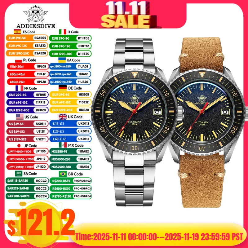 ADDIESDIVE AD2105 Men Stainless Steel Series Watch 200m Diver Retro Dial C3 Luminous Watch Ceramic Bezel NH35 Automatic Watches
ADDIESDIVE AD2105 Men Stainless Steel Series Watch 200m Diver Retro Dial C3 Luminous Watch Ceramic Bezel NH35 Automatic Watches