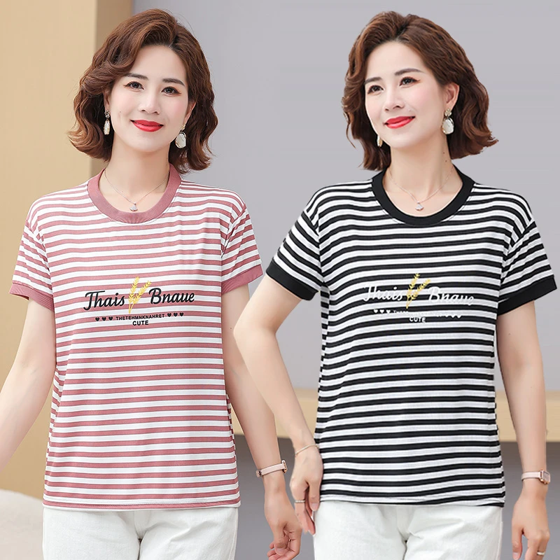 Stripe Print O Neck Short Sleeve Loose Ice Silk Tee T Shirts Femmes Summer Fashion Women Casual Pullover Tops Clothing
Stripe Print O Neck Short Sleeve Loose Ice Silk Tee T Shirts Femmes Summer Fashion Women Casual Pullover Tops Clothing
