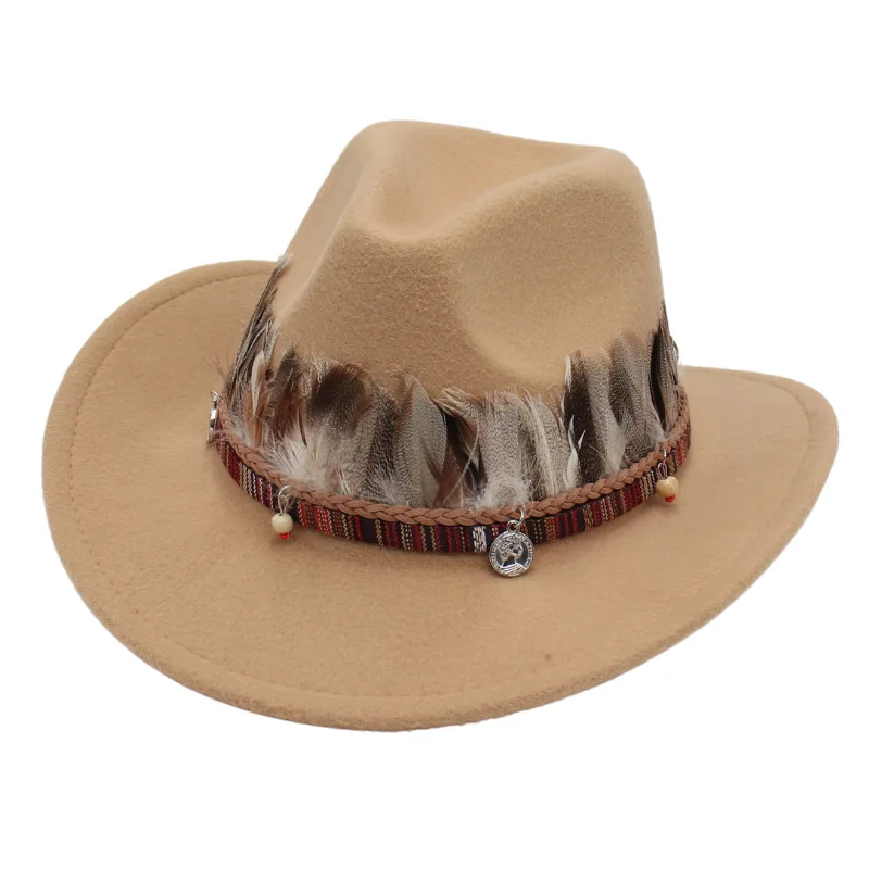 Feather Ethnic Style Top Hat Warped Western Cowboy Hat Guoluo Tibetan Style Wholesale Fedora Hat Foreign Trade Hat
Feather Ethnic Style Top Hat Warped Western Cowboy Hat Guoluo Tibetan Style Wholesale Fedora Hat Foreign Trade Hat
