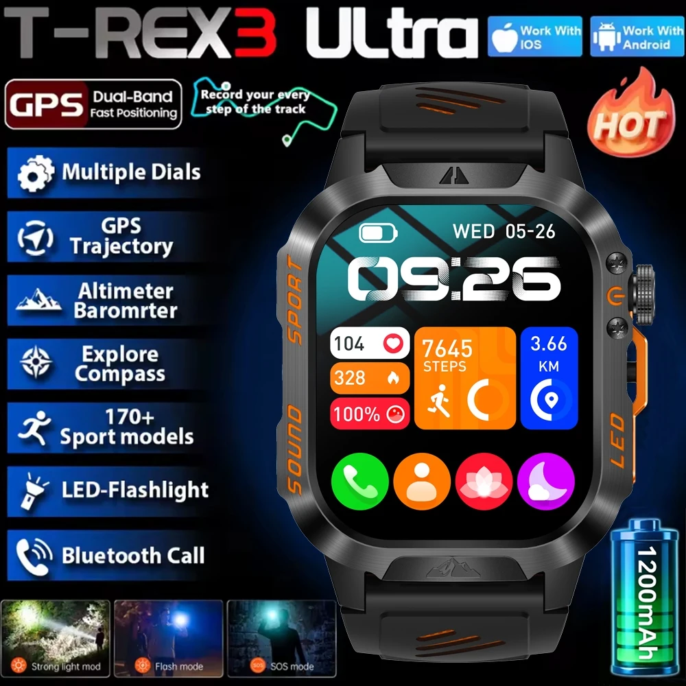 2026 New T-Rex3 Pro 1200mAh Battery Smart Watch GPS path 5ATM Waterproof Sports Run tracker Outdoors Compass Military Smartwatch
2026 New T-Rex3 Pro 1200mAh Battery Smart Watch GPS path 5ATM Waterproof Sports Run tracker Outdoors Compass Military Smartwatch