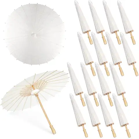 60/84cm Wedding Paper Umbrellas Chinese Wooden handle White DIY  Rustic Photography Props for Baby Shower Party Wedding