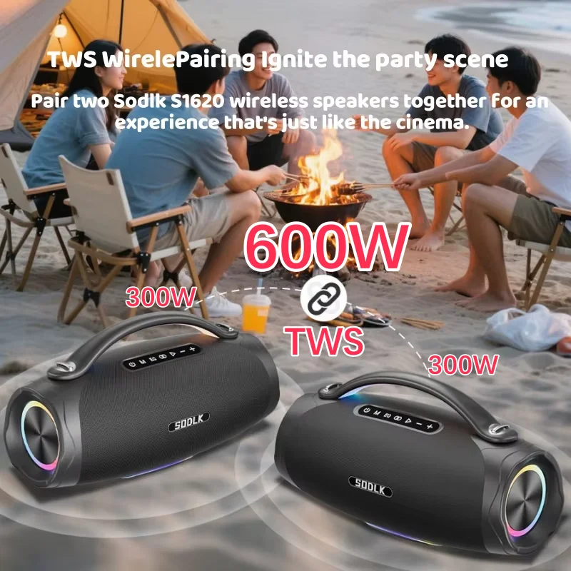 SODLK 300W Big Power Wireless TWS Subwoofer Bluetooth Speaker High Volume Waterproof Portable Mobile Power HIFI Sound 24000 MAh
SODLK 300W Big Power Wireless TWS Subwoofer Bluetooth Speaker High Volume Waterproof Portable Mobile Power HIFI Sound 24000 MAh