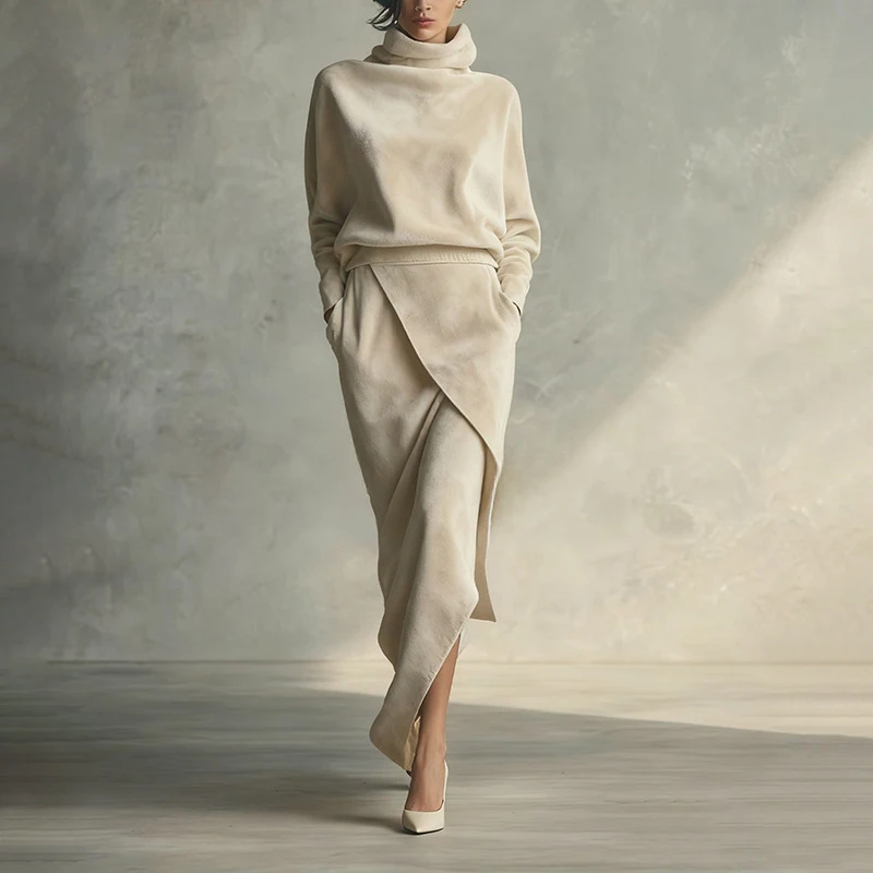 Fashion High Collar Pullover & Long Skirt Suit Women Casual Long Sleeve Solid Party Outfits Elegant Pocket Suede 2 Piece Sets
Fashion High Collar Pullover & Long Skirt Suit Women Casual Long Sleeve Solid Party Outfits Elegant Pocket Suede 2 Piece Sets