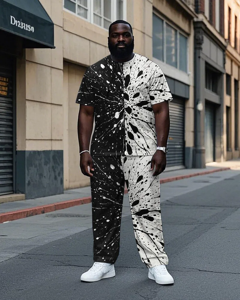 S-9XL Big and Tall Men Split Ink Splash Print 2-Piece T-Shirt & Pants Streetwear Set
S-9XL Big and Tall Men Split Ink Splash Print 2-Piece T-Shirt & Pants Streetwear Set
