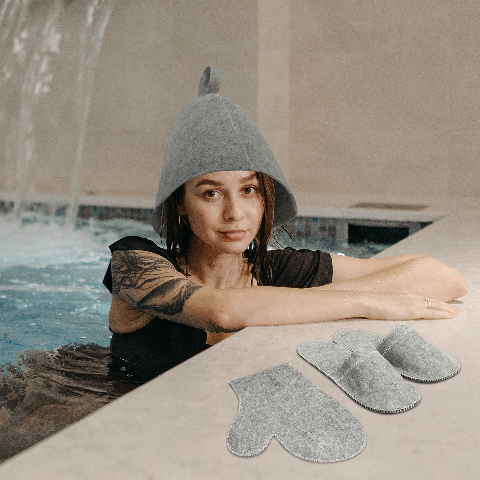 Felt Sauna Hat Bath Mat Gloves Slippers Storage Bag Set Gray Reusable Water Absorbing Portable Accessories
Felt Sauna Hat Bath Mat Gloves Slippers Storage Bag Set Gray Reusable Water Absorbing Portable Accessories