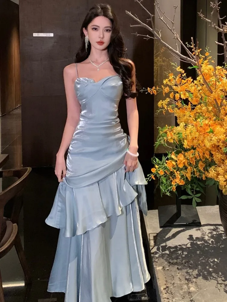 Summer New Retro Elegant Ruffled Maxi Dress Women Luxury Bodycon Sling Dress 2025 Korean Vintage Festival Party Dress and Events
Summer New Retro Elegant Ruffled Maxi Dress Women Luxury Bodycon Sling Dress 2025 Korean Vintage Festival Party Dress and Events