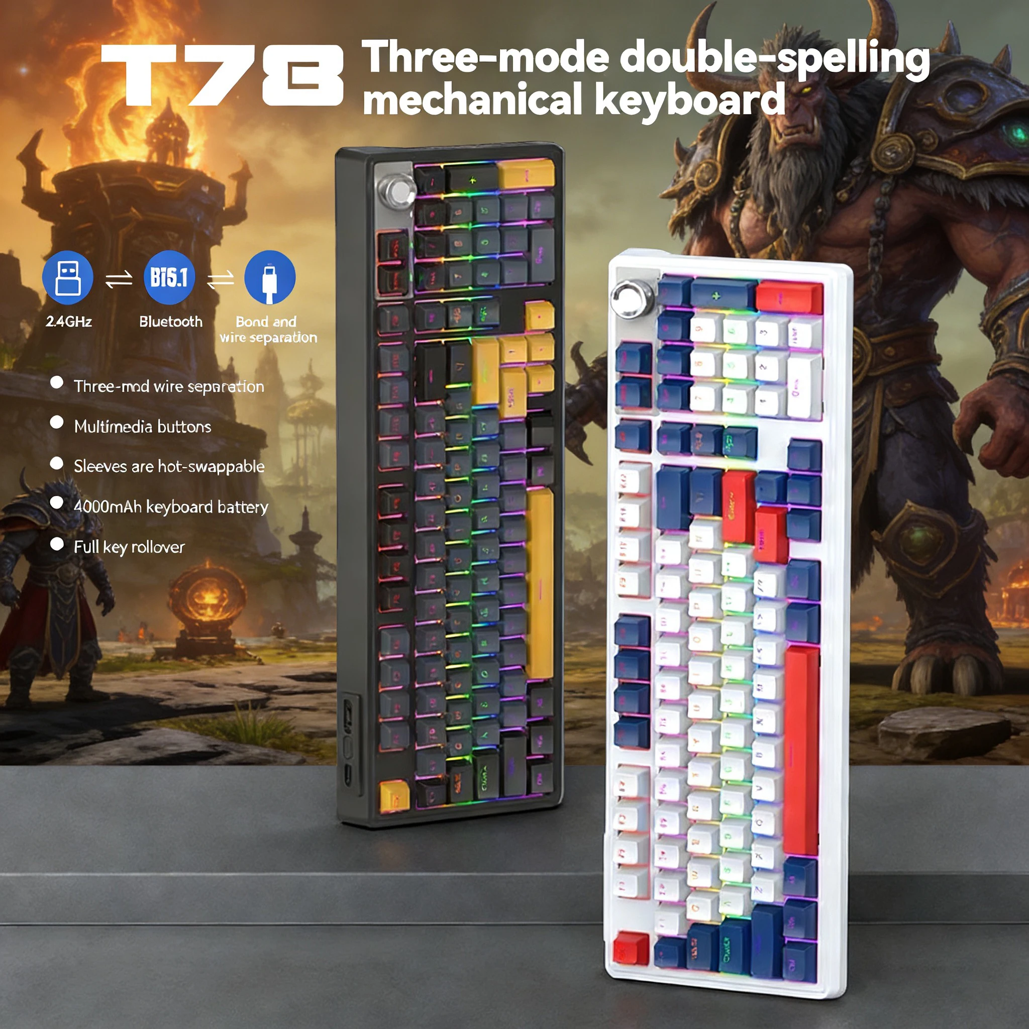 T78 Keyboard Mechanical 100% Gamer Computer Single Keyboard Wired USB Type-C Wireless 2.4G Bluetooth 5.1 Three Modes Connection
T78 Keyboard Mechanical 100% Gamer Computer Single Keyboard Wired USB Type-C Wireless 2.4G Bluetooth 5.1 Three Modes Connection
