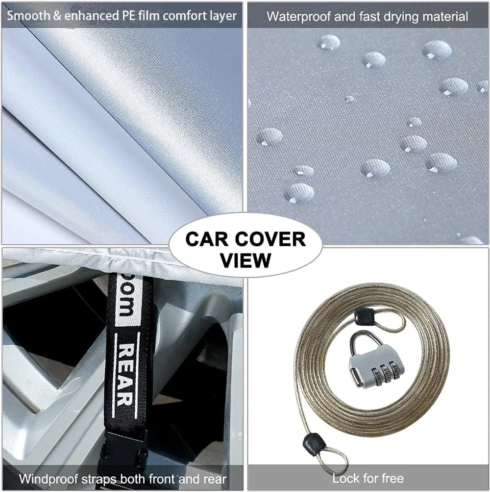 Waterproof All-Weather Car Cover with Zipper & Lock, Light Shell UV Wind Protection for 191-200" Sedan
Waterproof All-Weather Car Cover with Zipper & Lock, Light Shell UV Wind Protection for 191-200" Sedan