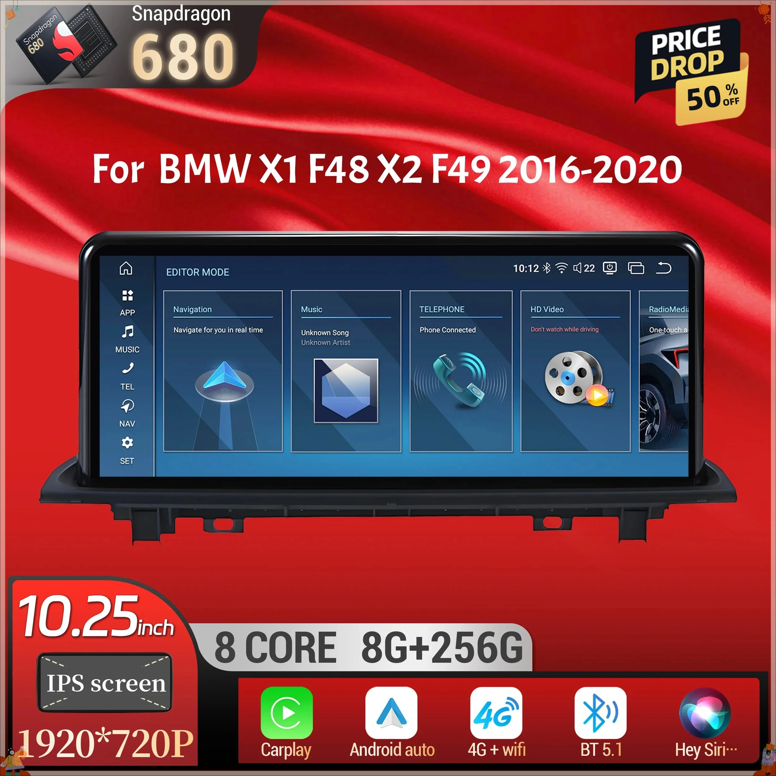 10.25 inch For BMW X1 F48 X2 F49 2016-2020 Android 14 Car Radio Multimedia 4G Wireless Carplay Head Unit Snapdragon 680 Screen
10.25 inch For BMW X1 F48 X2 F49 2016-2020 Android 14 Car Radio Multimedia 4G Wireless Carplay Head Unit Snapdragon 680 Screen