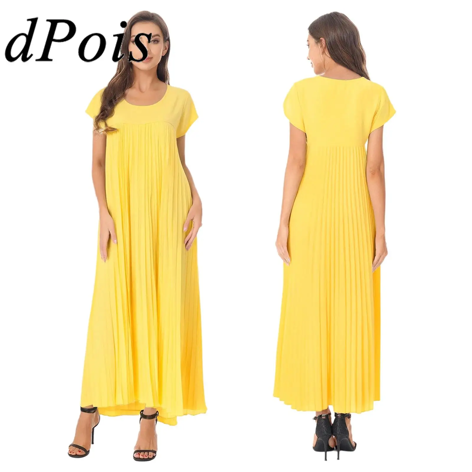 Women Elegant Summer Pleated Maxi Dress Short Sleeve Ankle Length Solid Color Loose Party Dress for Work Commute Office
Women Elegant Summer Pleated Maxi Dress Short Sleeve Ankle Length Solid Color Loose Party Dress for Work Commute Office