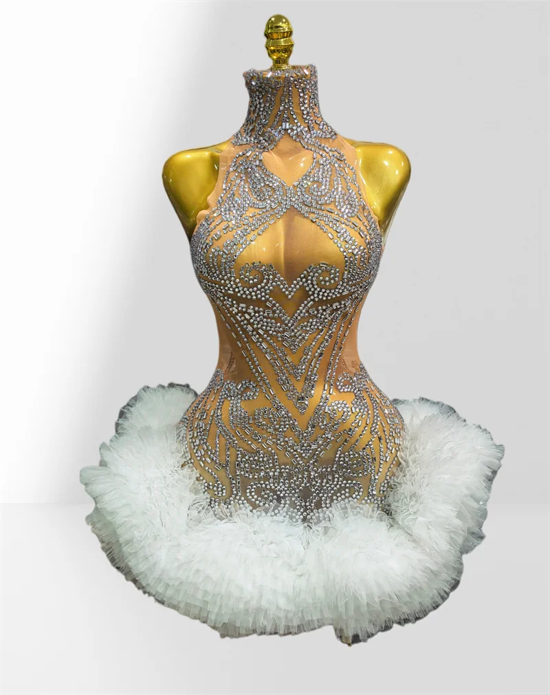 Luxury Sparkling Diamonds Mesh Sexy Throug Puffy Mini Dress Celebrate Birthday Party Evening Dress Stage Performance Costume
Luxury Sparkling Diamonds Mesh Sexy Throug Puffy Mini Dress Celebrate Birthday Party Evening Dress Stage Performance Costume