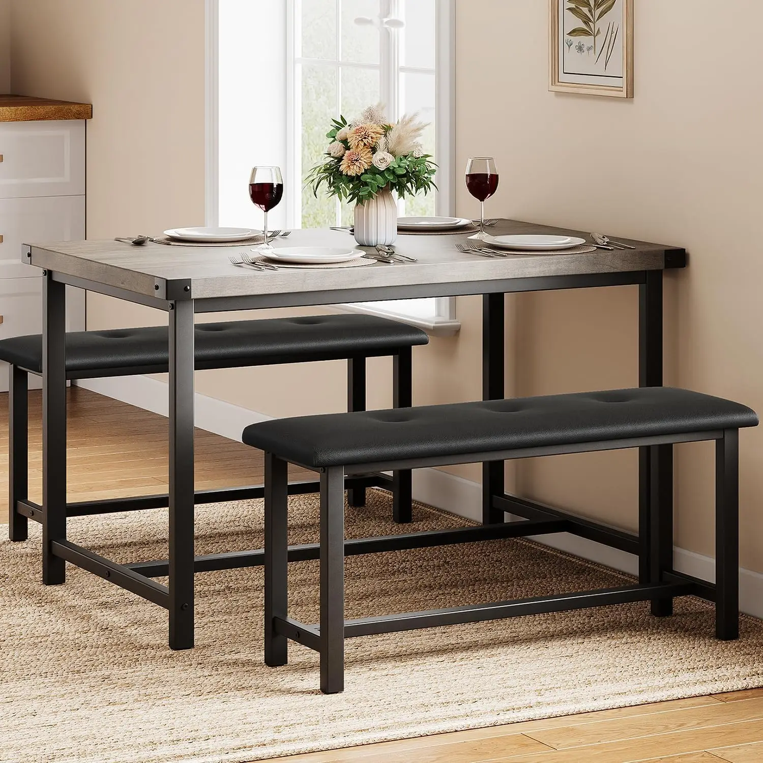 Dining Table with 2 Benches, Dining Room Table Set for 4, Kitchen Table with 2 Upholstered Benches Rectangular Space Saving for
Dining Table with 2 Benches, Dining Room Table Set for 4, Kitchen Table with 2 Upholstered Benches Rectangular Space Saving for