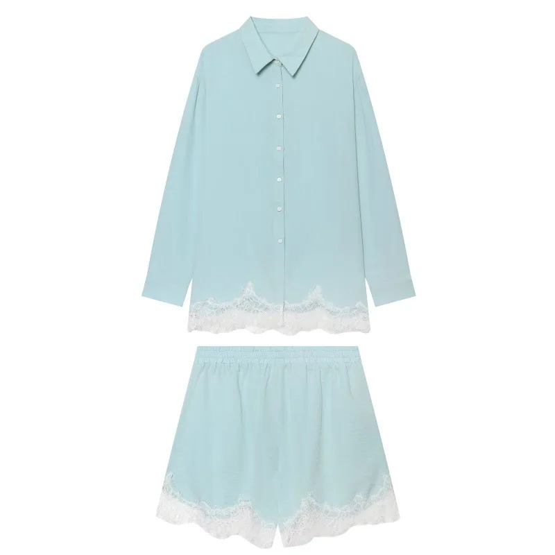 Dave&di Casual Lace Patchwork Long Sleeved Shirt With Elastic Waistband Shorts New Two Piece Set Women's Suit Ropa Mujer
Dave&di Casual Lace Patchwork Long Sleeved Shirt With Elastic Waistband Shorts New Two Piece Set Women's Suit Ropa Mujer