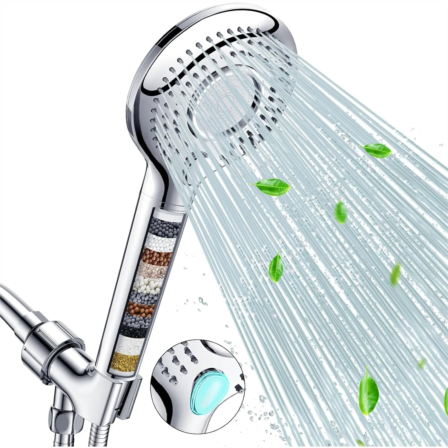 Filtered Shower Head with Handheld, High Pressure 3 Spray Mode Showerhead with 60" Hose, Bracket and 15 Stage Water Softener
Filtered Shower Head with Handheld, High Pressure 3 Spray Mode Showerhead with 60" Hose, Bracket and 15 Stage Water Softener