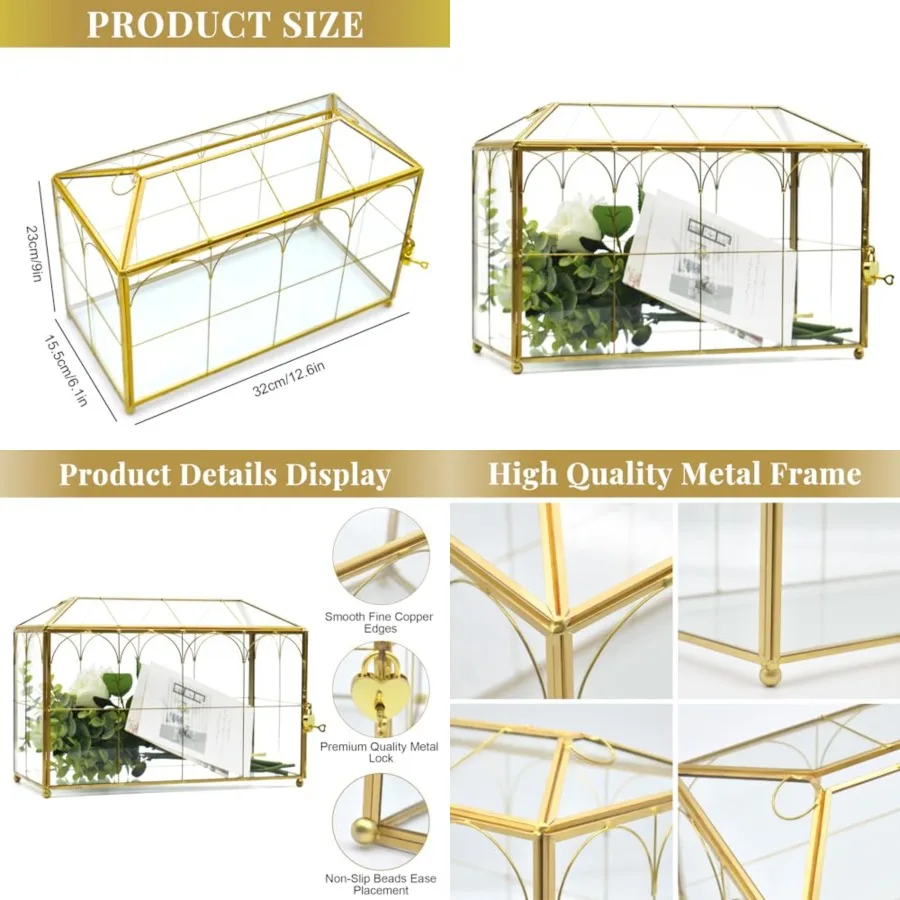 Large Gold and Glass Card Box for wedding with Lock and Slot - Wedding Envelope Card Holder for Reception Clear Lock Box with K
Large Gold and Glass Card Box for wedding with Lock and Slot - Wedding Envelope Card Holder for Reception Clear Lock Box with K