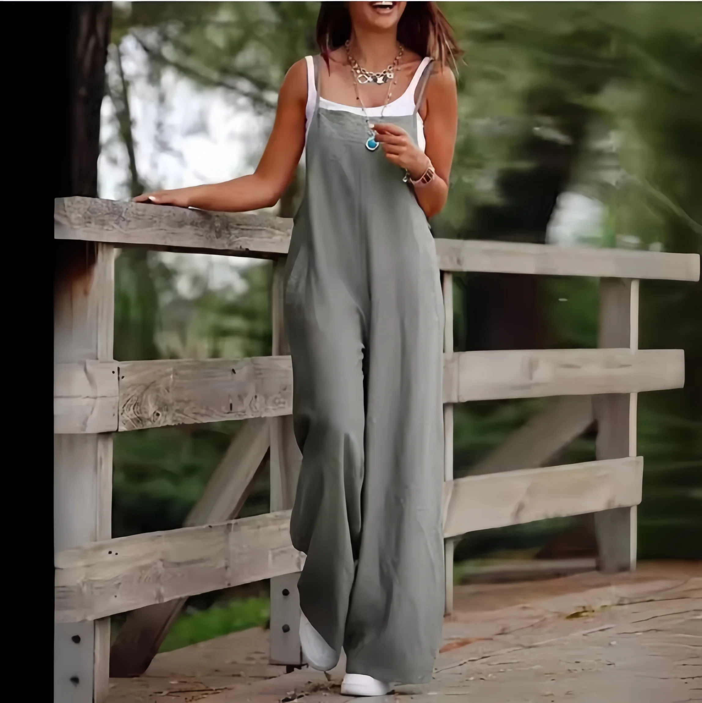 Women's Summer Autumn Sleeveless Jumpsuit Solid Color Wide Leg Bib Overalls Casual Loose Cotton Linen Straps Dungaree
Women's Summer Autumn Sleeveless Jumpsuit Solid Color Wide Leg Bib Overalls Casual Loose Cotton Linen Straps Dungaree