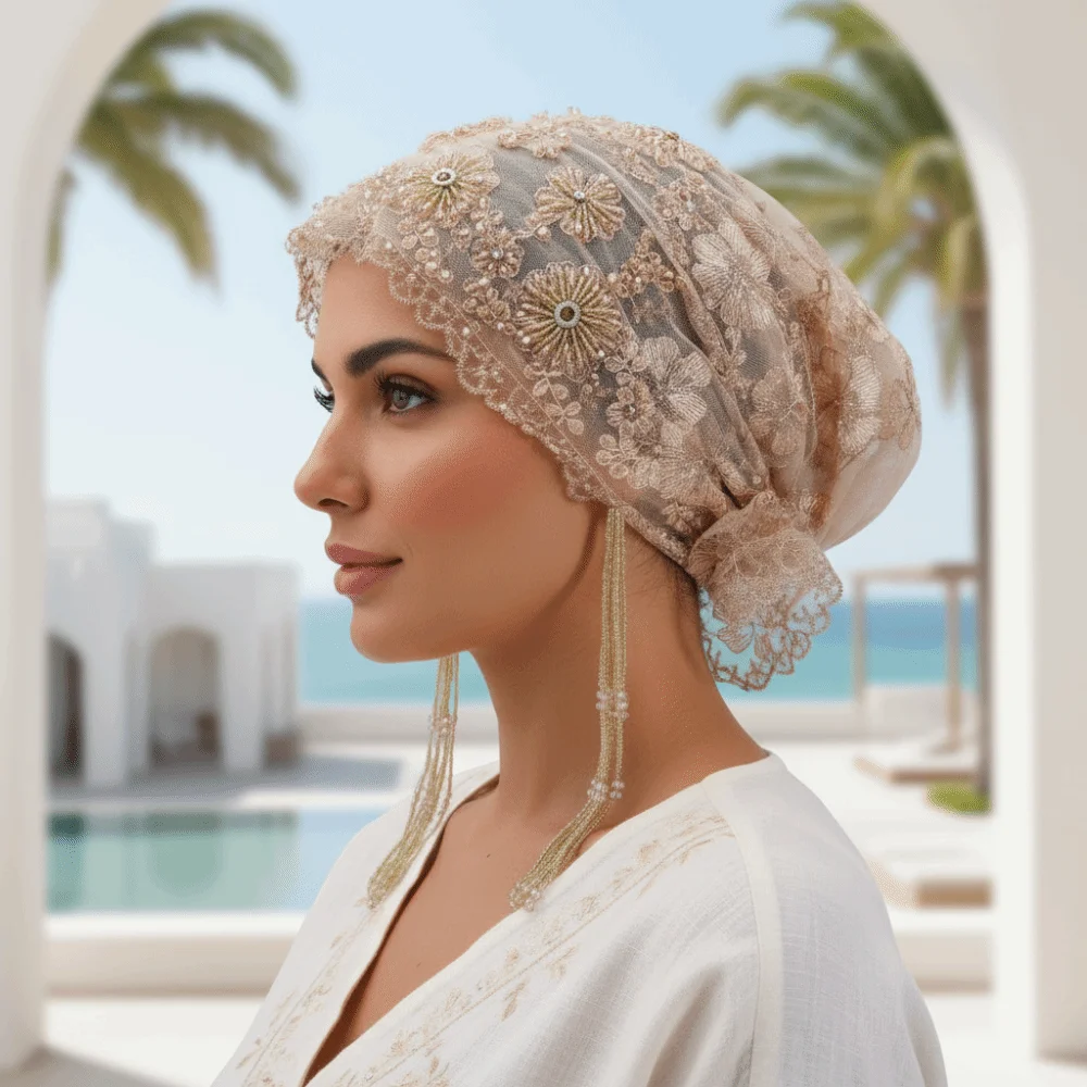 Ethnic Headwear Shiny Beads Turban Hat Long Tassel Sheer Mesh Fishtail Cap Elastic Band Pre-tied Beaded Bonnet Daily Wear
Ethnic Headwear Shiny Beads Turban Hat Long Tassel Sheer Mesh Fishtail Cap Elastic Band Pre-tied Beaded Bonnet Daily Wear