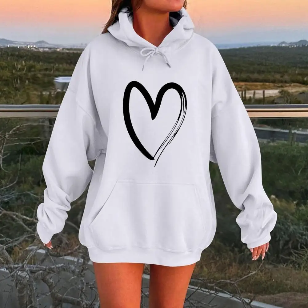 Cozy Polyester Hoodie Heart Print Oversized Hoodie with Fleece Lining Drawstring Pullover Women's Fall Sweatshirt with Pocket
Cozy Polyester Hoodie Heart Print Oversized Hoodie with Fleece Lining Drawstring Pullover Women's Fall Sweatshirt with Pocket