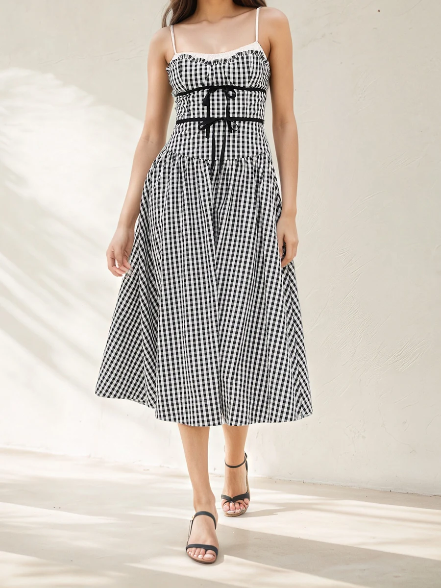 Black Plaid Drawstring Midi Dress Women Chic Sleeveless Backless Suspender Dresses Summer Elegant Casual Fashion A-line Vestidos
Black Plaid Drawstring Midi Dress Women Chic Sleeveless Backless Suspender Dresses Summer Elegant Casual Fashion A-line Vestidos