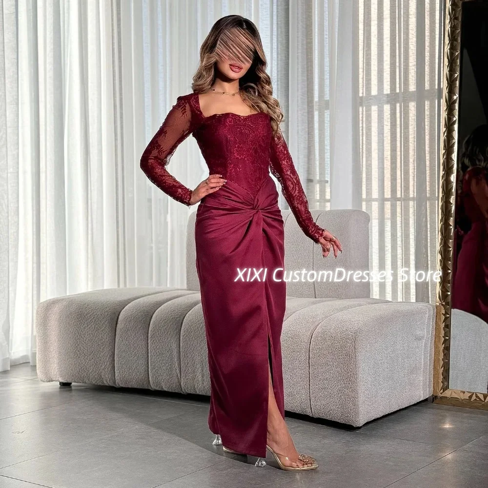 Customized Luxury Evening Dresses A-Line Square Neckline Floor-Length Zipper Up Lace Birthday Dresses Luxury Long Sleeves Lining
Customized Luxury Evening Dresses A-Line Square Neckline Floor-Length Zipper Up Lace Birthday Dresses Luxury Long Sleeves Lining