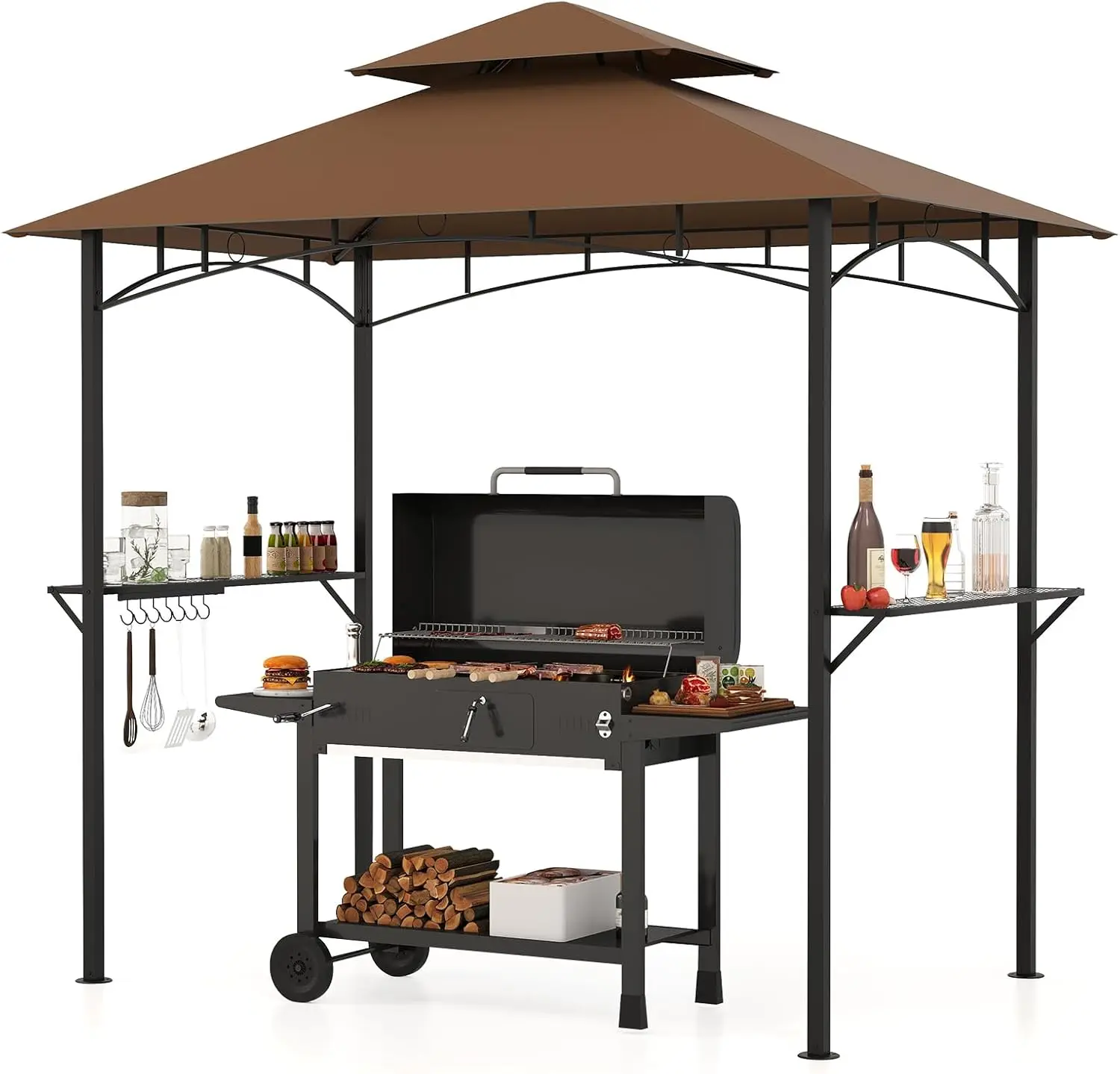 8x5 Ft Grill Gazebo 2-Tier Barbecue Gazebo with 2 Shelves 7 Hooks Metal Frame Outdoor Grill Canopy for Backyard Garden Poolside
8x5 Ft Grill Gazebo 2-Tier Barbecue Gazebo with 2 Shelves 7 Hooks Metal Frame Outdoor Grill Canopy for Backyard Garden Poolside