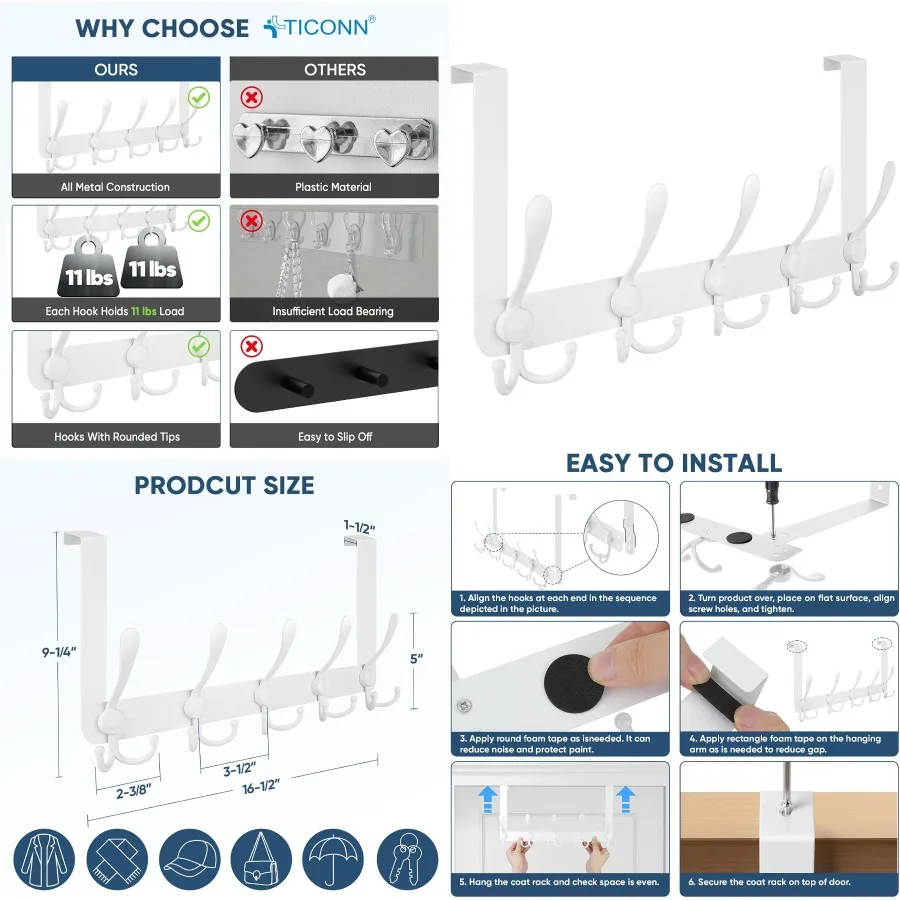 Сверхмощные крючки над дверью с трикотажной отделкой для надежного подвешивания в ванной комнате, спальне или общежитии; цельнометаллическая конструкция подходит
Сверхмощные крючки над дверью с трикотажной отделкой для надежного подвешивания в ванной комнате, спальне или общежитии; цельнометаллическая конструкция подходит
