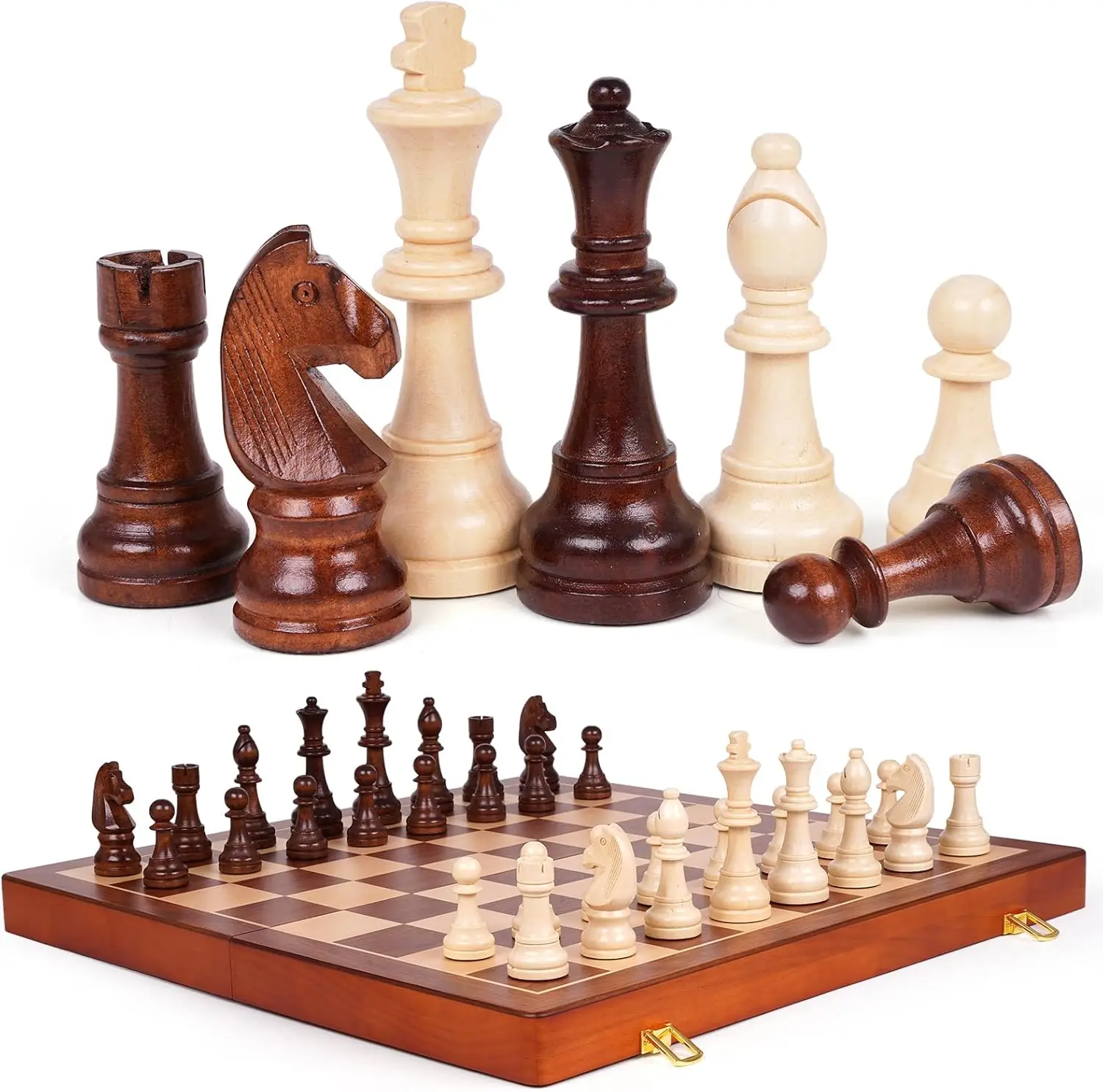 20-Inch Folding Wooden Chess Set, Hand-Carved Pieces, 4.5" King, 2 Extra Queens, Built-in Storage, Tournament Board Game for Adults
20-Inch Folding Wooden Chess Set, Hand-Carved Pieces, 4.5" King, 2 Extra Queens, Built-in Storage, Tournament Board Game for Adults