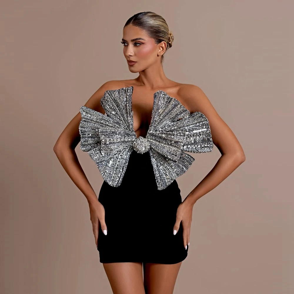 Elegant Sequin Bow Mini Party Dress Modern Strapless Sequins Lace Women's Party Prom Dresses Fashion Satin Pageant Cocktail Gown
Elegant Sequin Bow Mini Party Dress Modern Strapless Sequins Lace Women's Party Prom Dresses Fashion Satin Pageant Cocktail Gown