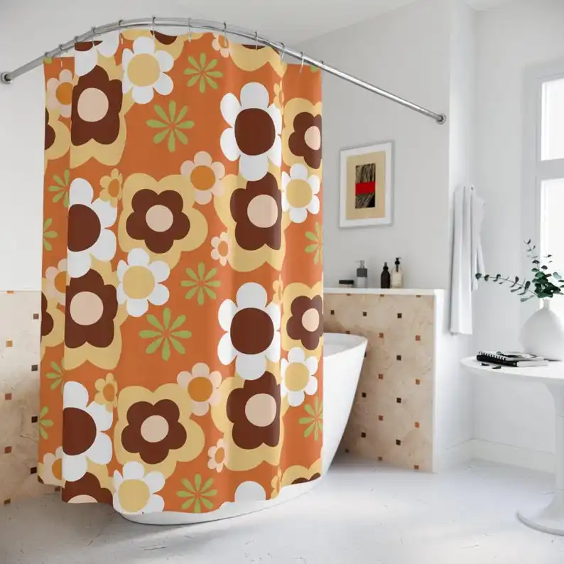 Groovy Flower Power Shower Curtain, Mid Century Modern Retro 70s Bathroom Decor
Groovy Flower Power Shower Curtain, Mid Century Modern Retro 70s Bathroom Decor