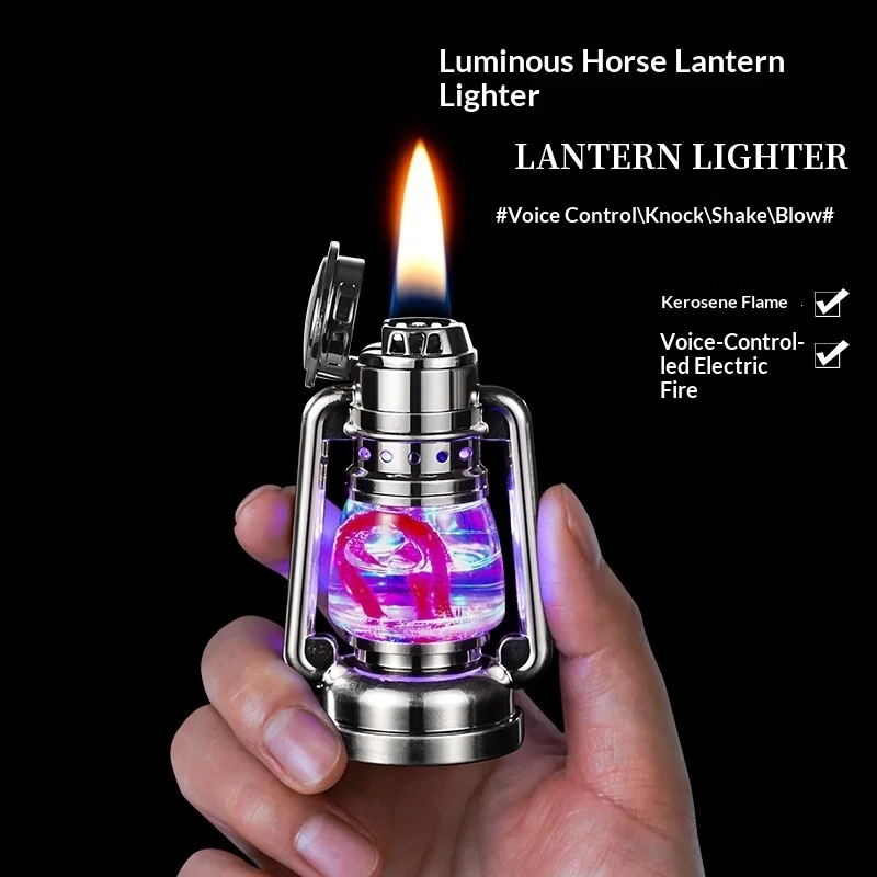 Vintage Lantern Kerosenes Lighter, Voice Control Ignition LED Color Light Retro Lamp Style Lighter
Vintage Lantern Kerosenes Lighter, Voice Control Ignition LED Color Light Retro Lamp Style Lighter