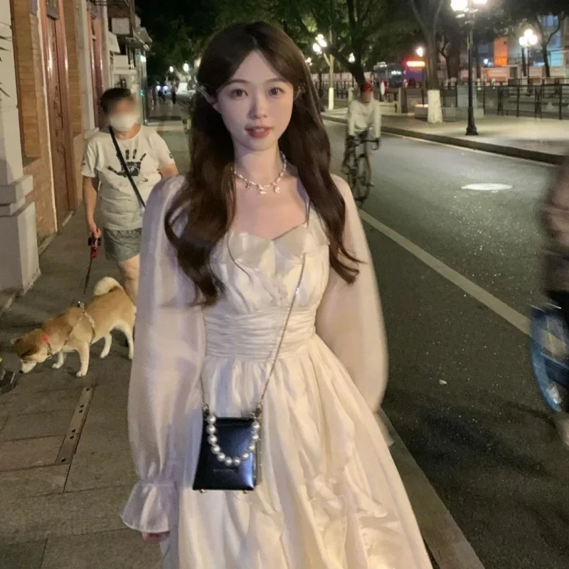 Elegant Sweet Fairy Dress Women Spring Summer Long Sleeve Midi Dress Korean Fashion Vintage Solid Color High Waist A Line Dress 
Elegant Sweet Fairy Dress Women Spring Summer Long Sleeve Midi Dress Korean Fashion Vintage Solid Color High Waist A Line Dress
