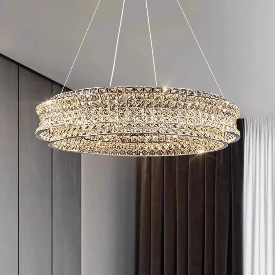 Modern crystal lamp living room simple stainless steel new circular creative bedroom dining room pendant light
Modern crystal lamp living room simple stainless steel new circular creative bedroom dining room pendant light