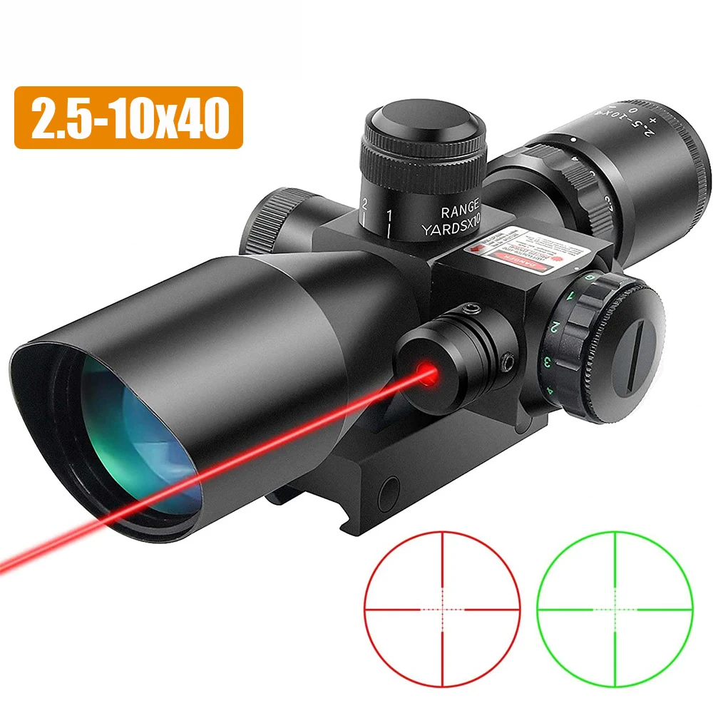 2.5-10x40 Laser Scope Red Green Illuminated Mil-dot Reticle Riflescope with Red Green Laser Sight Tactical Scope for Hunting
2.5-10x40 Laser Scope Red Green Illuminated Mil-dot Reticle Riflescope with Red Green Laser Sight Tactical Scope for Hunting