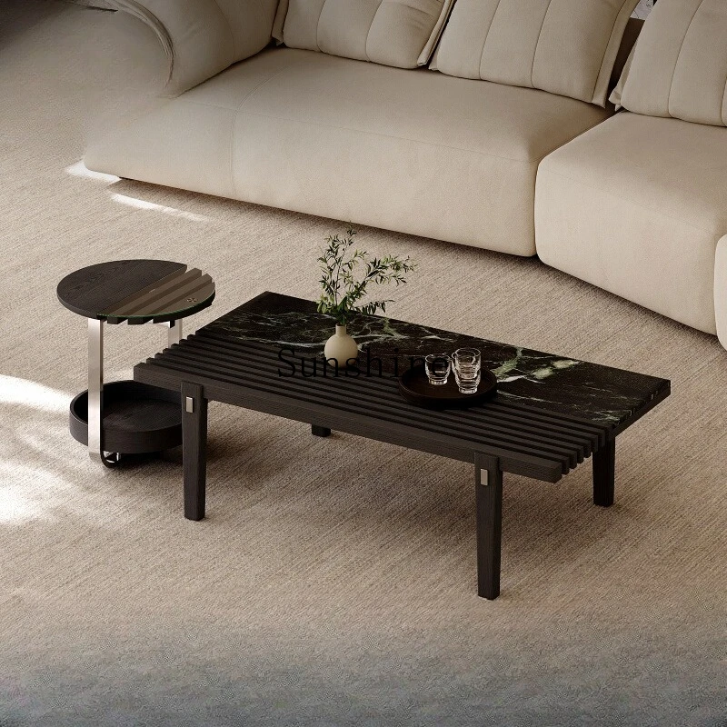 Wabi Sabi black coffee table combination high-end light luxury rectangular marble coffee table
Wabi Sabi black coffee table combination high-end light luxury rectangular marble coffee table