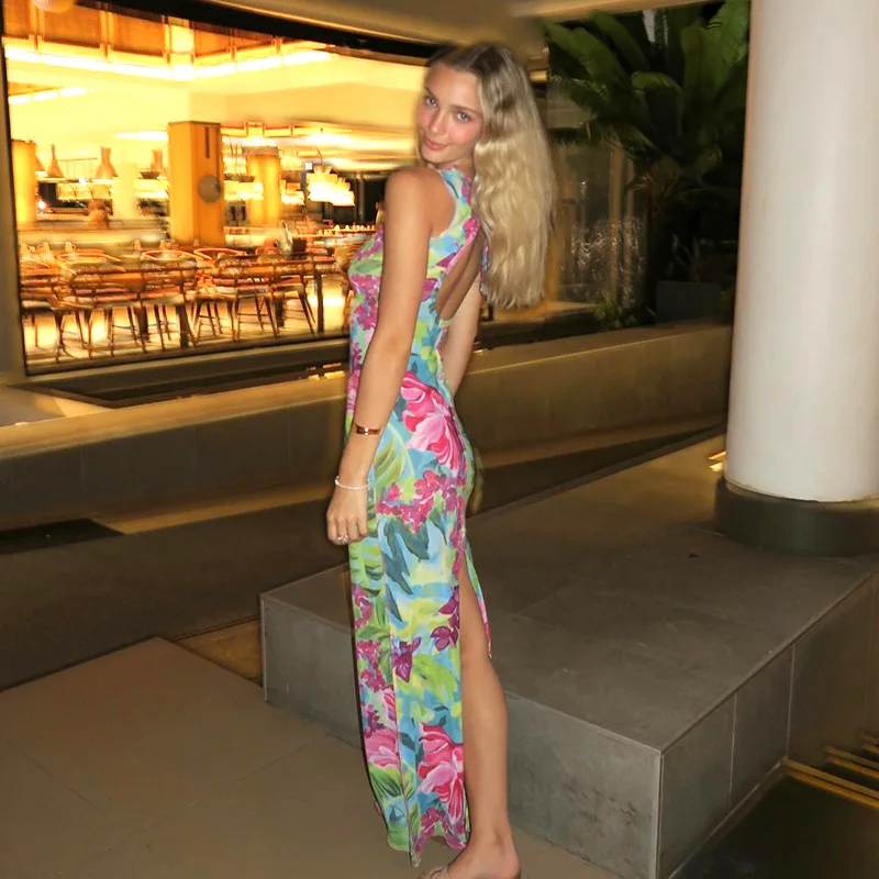 Print Halter Dress Women Backless Lace Up Sleeveless Hip Package Slim V-neck Maxi Dresses 2024 Summer Robe
Print Halter Dress Women Backless Lace Up Sleeveless Hip Package Slim V-neck Maxi Dresses 2024 Summer Robe