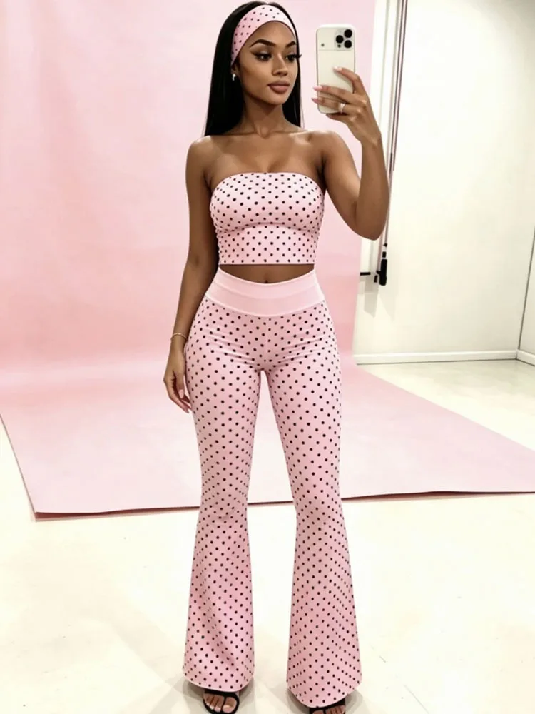 Doyerl Polka Dot 2 Pieces Set for Woman Outfit Birthday Party Club Strapless Crop Top + Flare Pants Matching Sets with Headband
Doyerl Polka Dot 2 Pieces Set for Woman Outfit Birthday Party Club Strapless Crop Top + Flare Pants Matching Sets with Headband