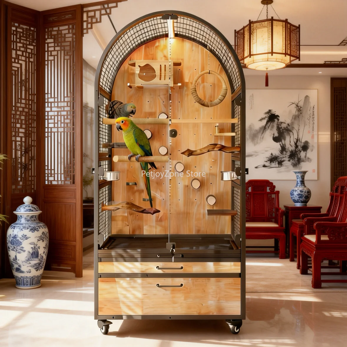 Villa-Style Large Parrot Cage Metal Wood Frame Luxury Indoor Bird Mansion Space-Saving Design Splash-Proof Clear Glass Panels
Villa-Style Large Parrot Cage Metal Wood Frame Luxury Indoor Bird Mansion Space-Saving Design Splash-Proof Clear Glass Panels