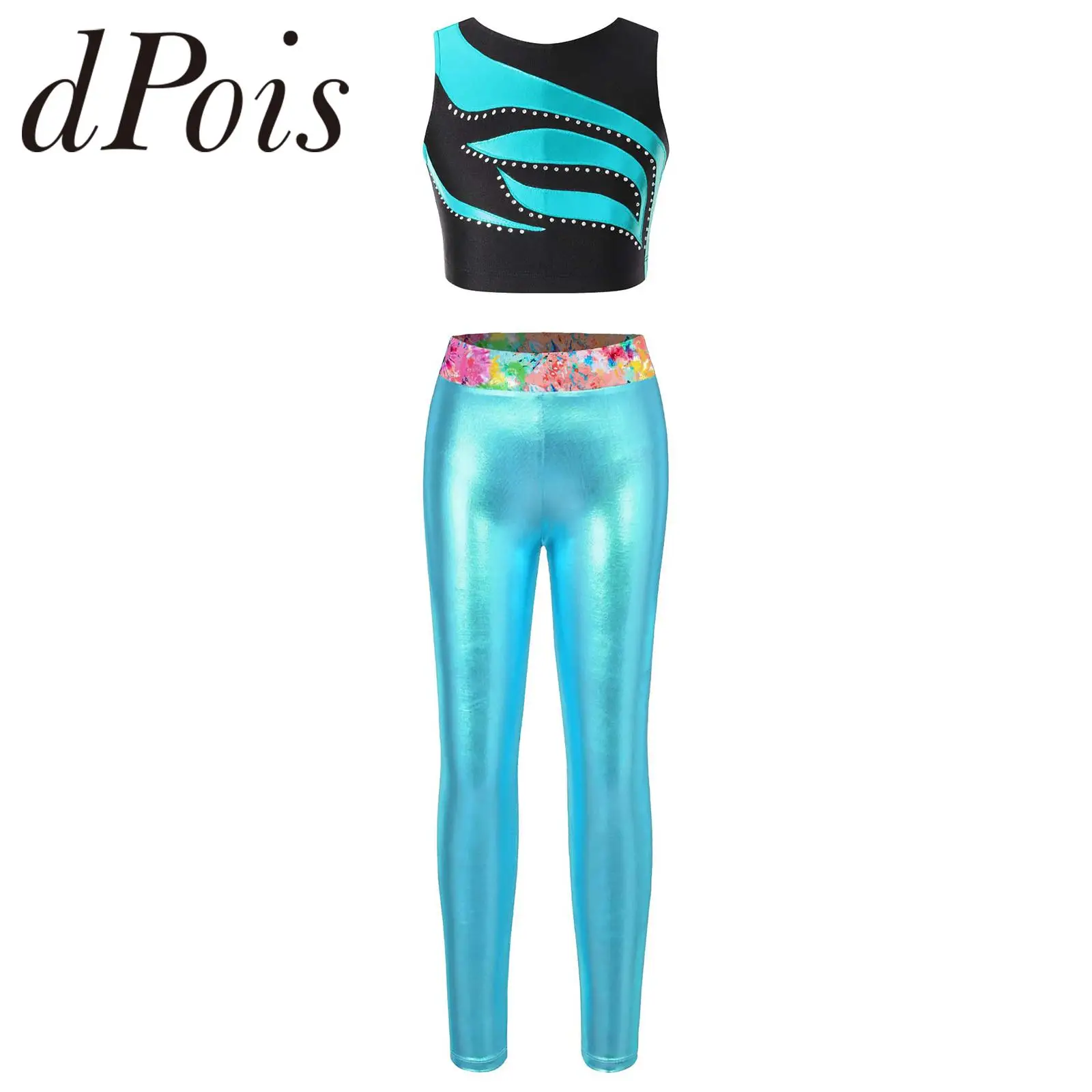 Kids Girls Ballet Gymnastics Outfits Jazz Dance Costumes Sleeveless Crop Top with Metallic Leggings Children Dancewear Sets
Kids Girls Ballet Gymnastics Outfits Jazz Dance Costumes Sleeveless Crop Top with Metallic Leggings Children Dancewear Sets